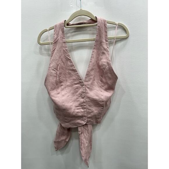 Nicholas Womens Nia Linen Halterneck Vest Button-Front Tie Back Pastel Pink Sz 6 - Picture 3 of 10